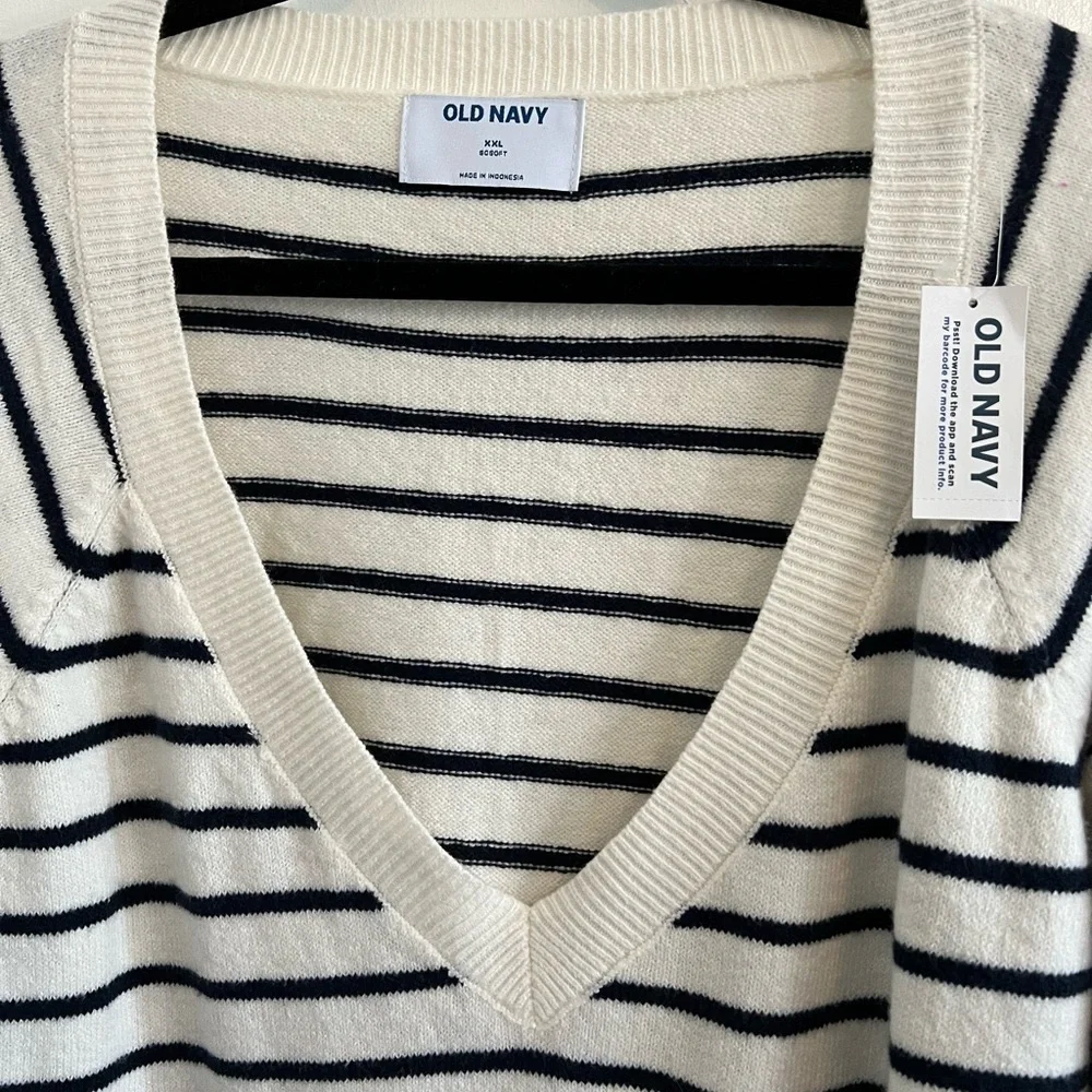 Old Navy Stripe Cream and Black Cozy Ribbed Knit Sweater Size XXXL NWT 3x - Picture 3 of 4